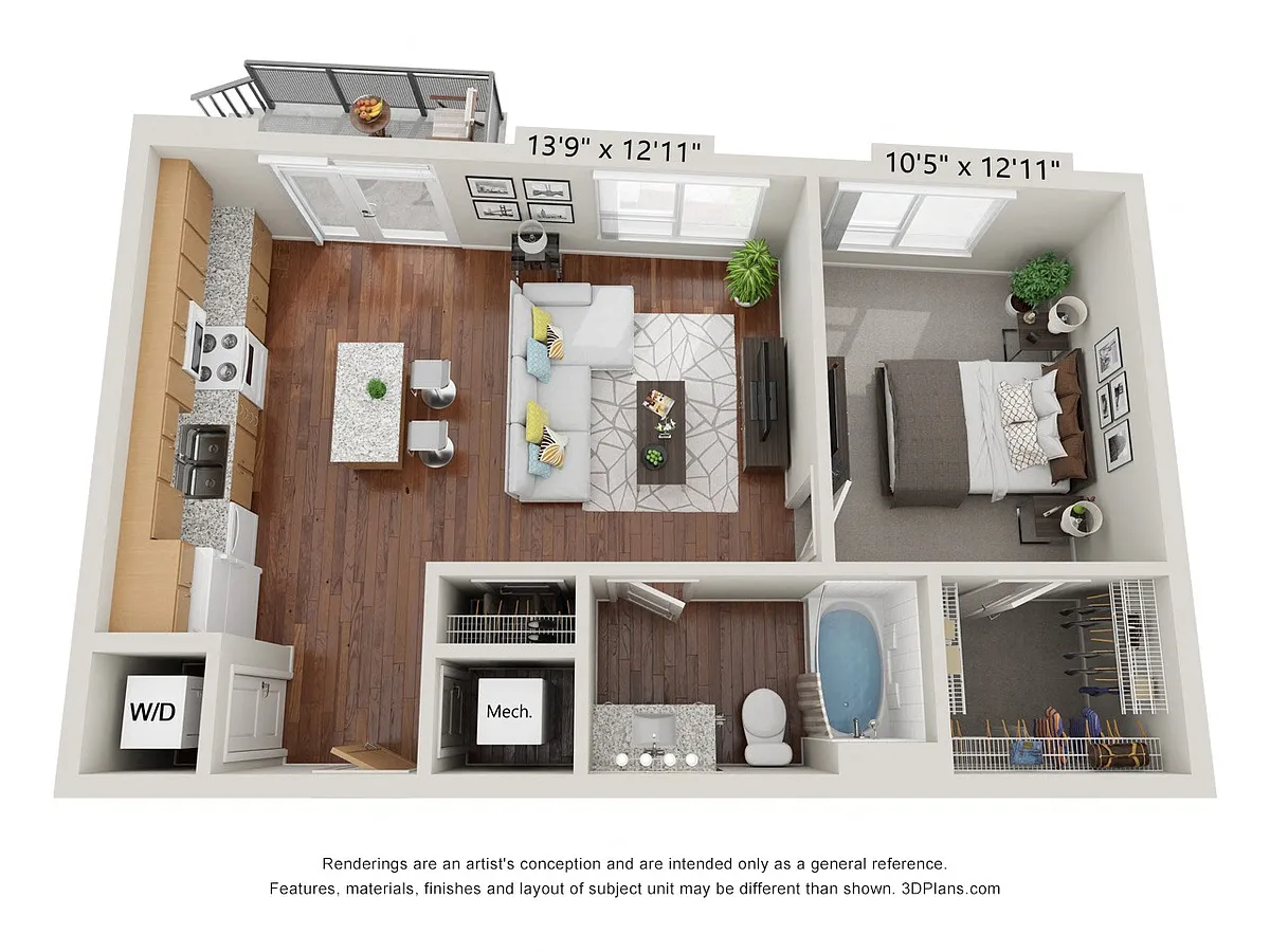 Floor plan One Bedroom - 1K