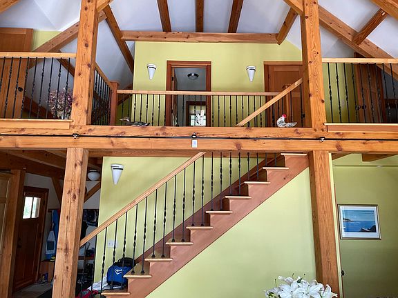 Post & Beam Cathedral Ceiling; 2nd floor bathroom center, bonus nook left, upstairs bedrooms left and right