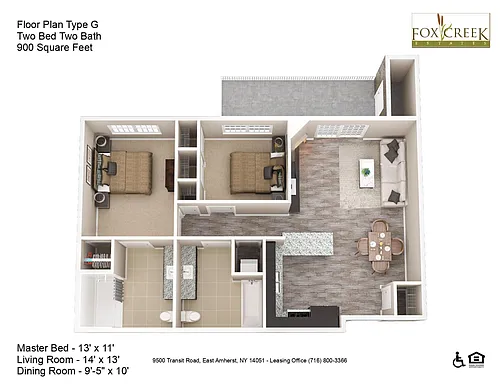 Floor plan Estates - 2 Bed, 2 Bath - 900 Square Feet
