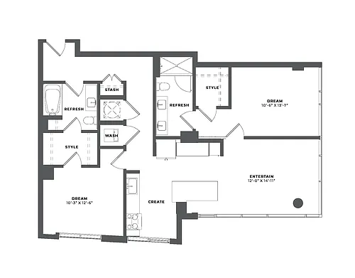 Floor plan 2 Bed/2 Bath-B2