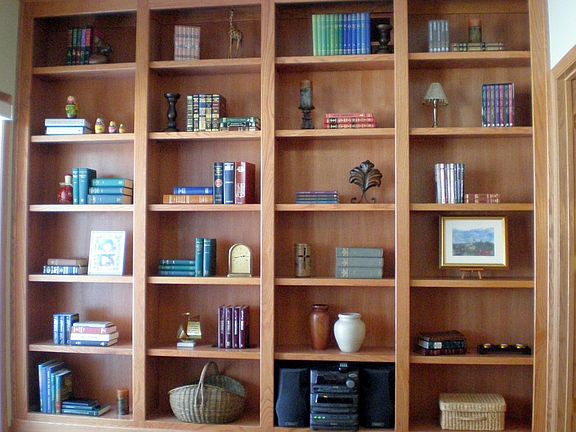 Wall-to-Wall and Floor-to-Ceiling Bookcase in Sunroom/Office