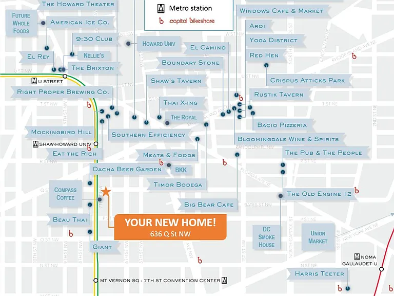 Walk, bike, metro to everything in Shaw, Logan, U Street, an