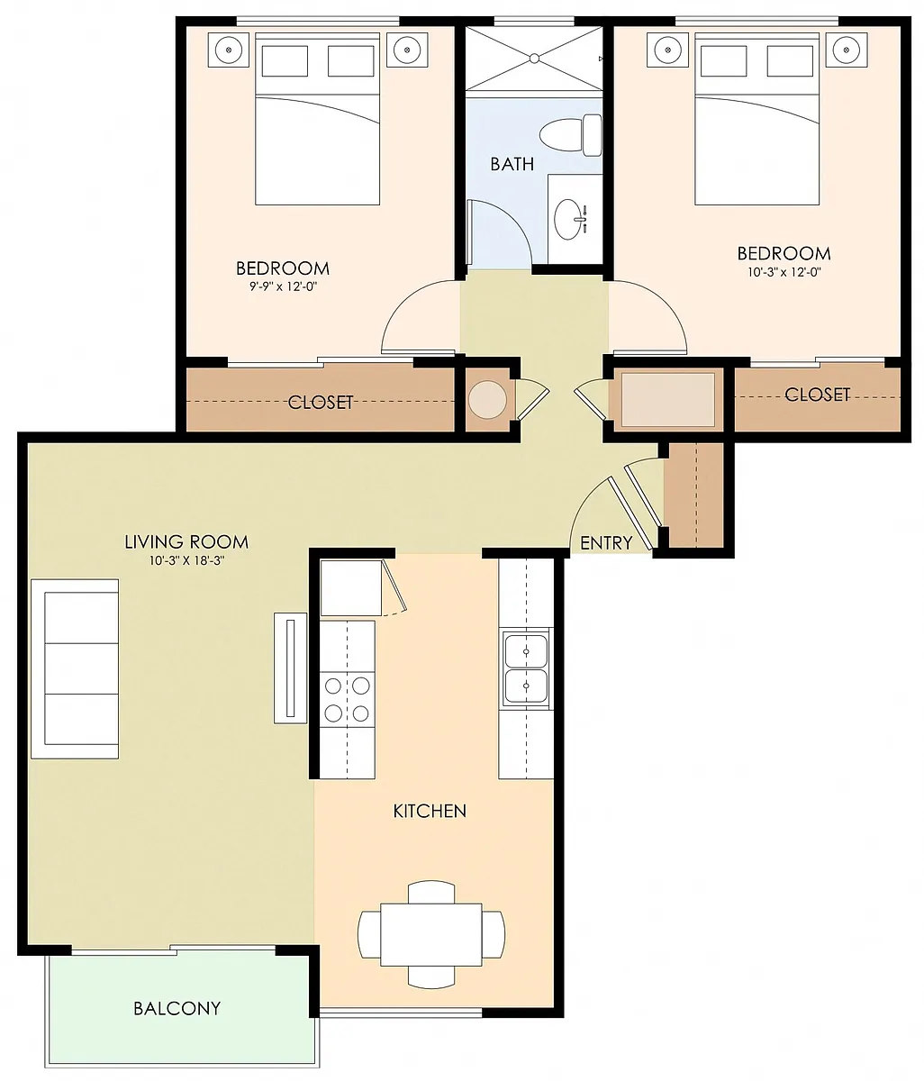Floor plan 2 Bed 1 Bath - 2245 Latham Street