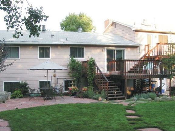 Gorgeous backyard with raised decks.