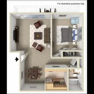 Floor plan 1 Bed 1 Bath - Upgraded
