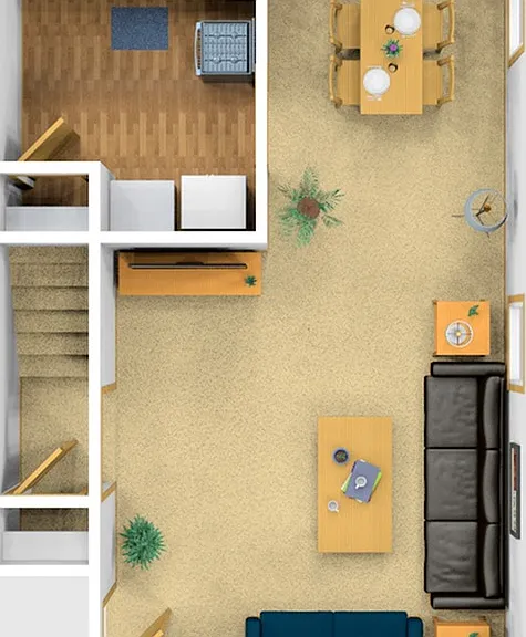 Two Bedroom Furnished 3D View (Lower Floor) Two Bedroom Furnished 3D View (Lower Floor)
