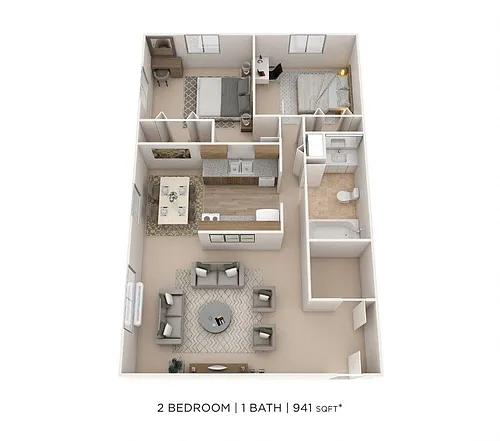 Floor plan Two Bedroom- 941 sqft