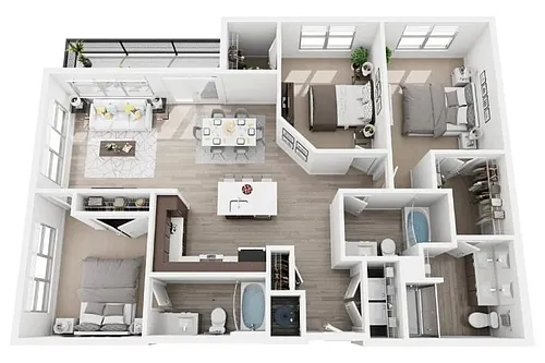 Floor plan Three Bedroom Three Bath C1