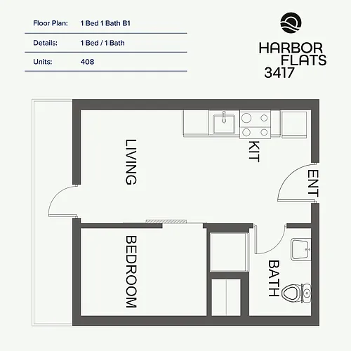 Floor plan 1 Bed 1 Bath B1
