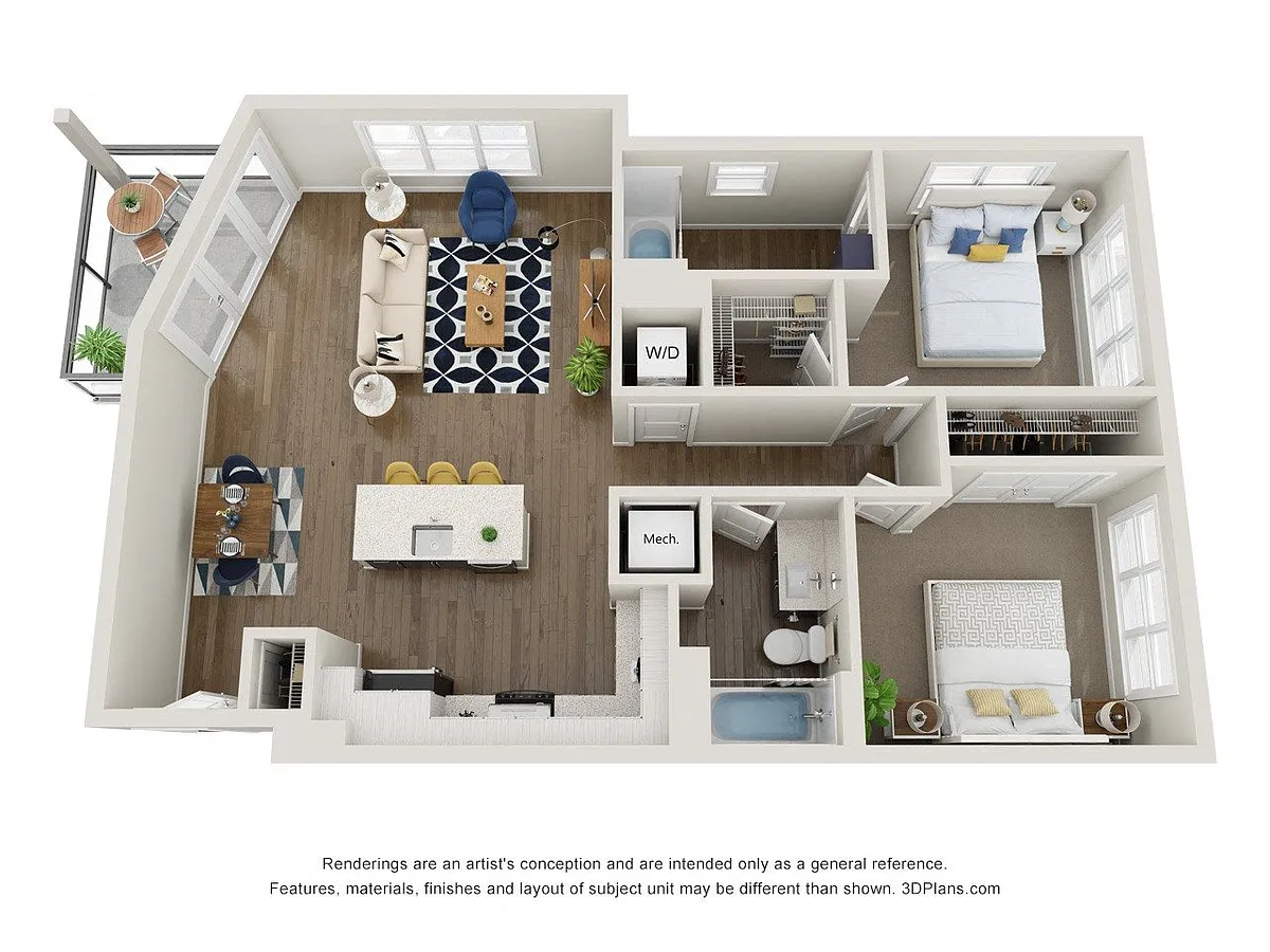 Floor plan B5.1 2x2 1102 SF