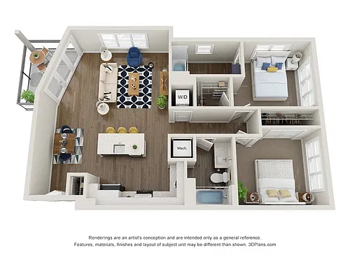 Floor plan B5.1 2x2 1102 SF