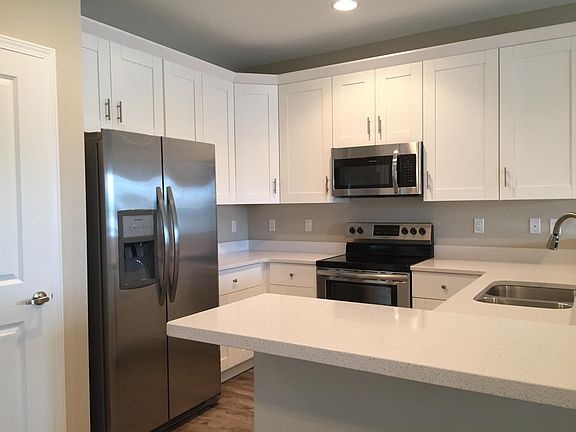 Stainless steel appliances / solid surface countertop