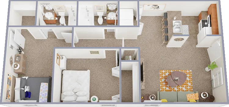 Two Bed Two Bath Floorplan Diagram