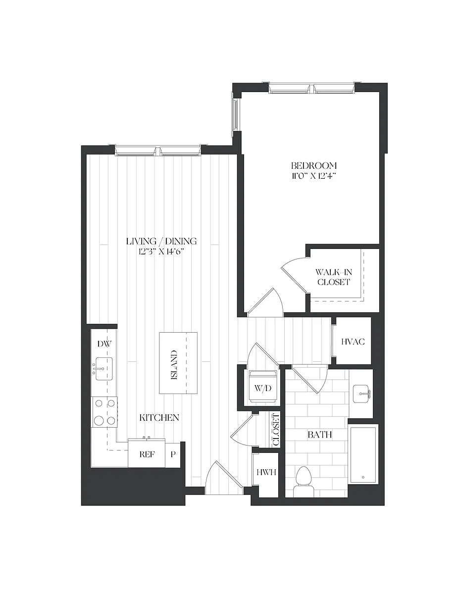 Floor plan 1 Bed/1 Bath-1B-3-D-The Barrett