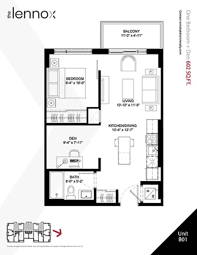 Floor plan 1 Bedroom Plus Den 1 Bed 1 Bath