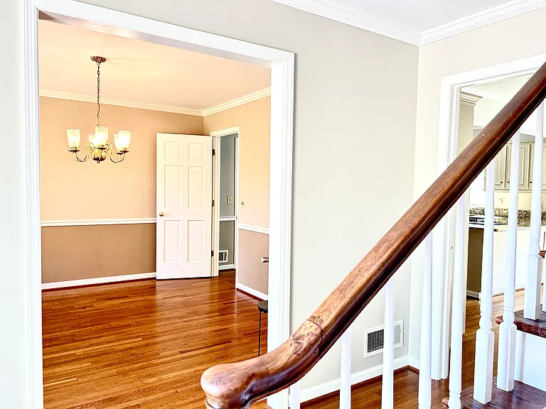 From main entrance door to the foyer area, to the left is dinning room and to the right is the main suite master bedroom with a its own walking closet, shower, bathroom, and ameditation or office room.