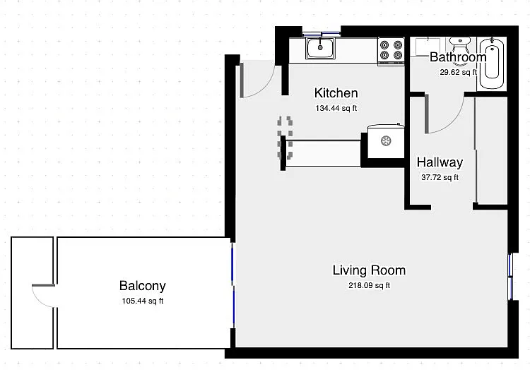 Floor plan Studio 1 bath