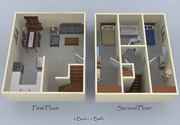 Floor plan 2 bedroom 1 bath townhouse