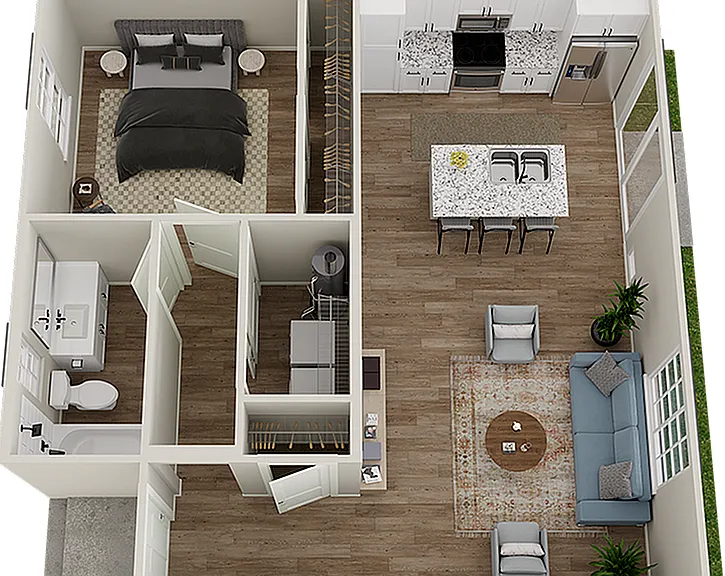 Explore the modern elegance of this one-bedroom apartment, featuring a spacious living area and a state-of-the-art kitchen. Explore the modern elegance of this one-bedroom apartment, featuring a spacious living area and a state-of-the-art kitchen.