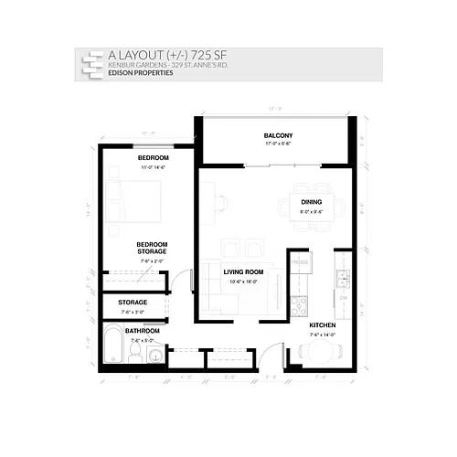 Floor plan 1 Bedroom 1 Bath (1Bed1Bath-A) 1 Bed 1 Bath 8