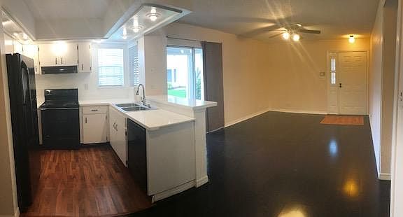 Kitchen and living room.