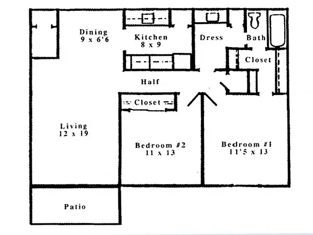Floor plan 2 Bedroom 1 Bath