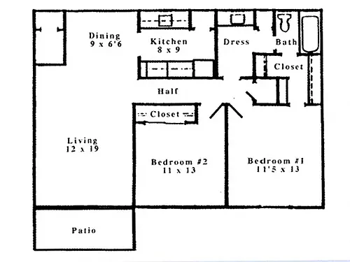 Floor plan 2 Bedroom 1 Bath