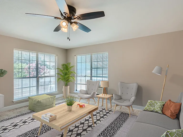 This image shows a virtually furnished space. This space come unfurnished.