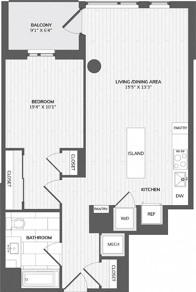 Floor plan 1 Bed/1 Bath-1B-L ANSI A_880 P