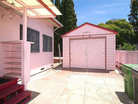 view of garage from back door