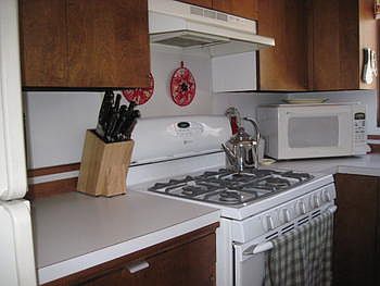 GAS STOVE FOR GREAT COOKING LOTS OF COUNTER SPACE FOR COOKIE BAKING.