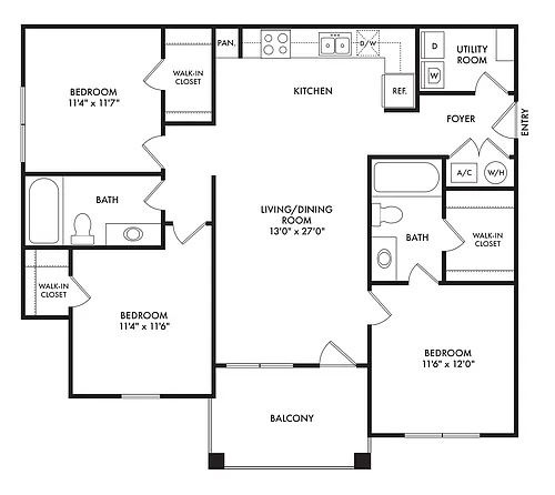 Floor plan 3 Bedroom 2 Bathroom