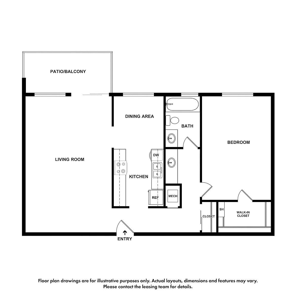 Floor plan 1x1 B - Creekside