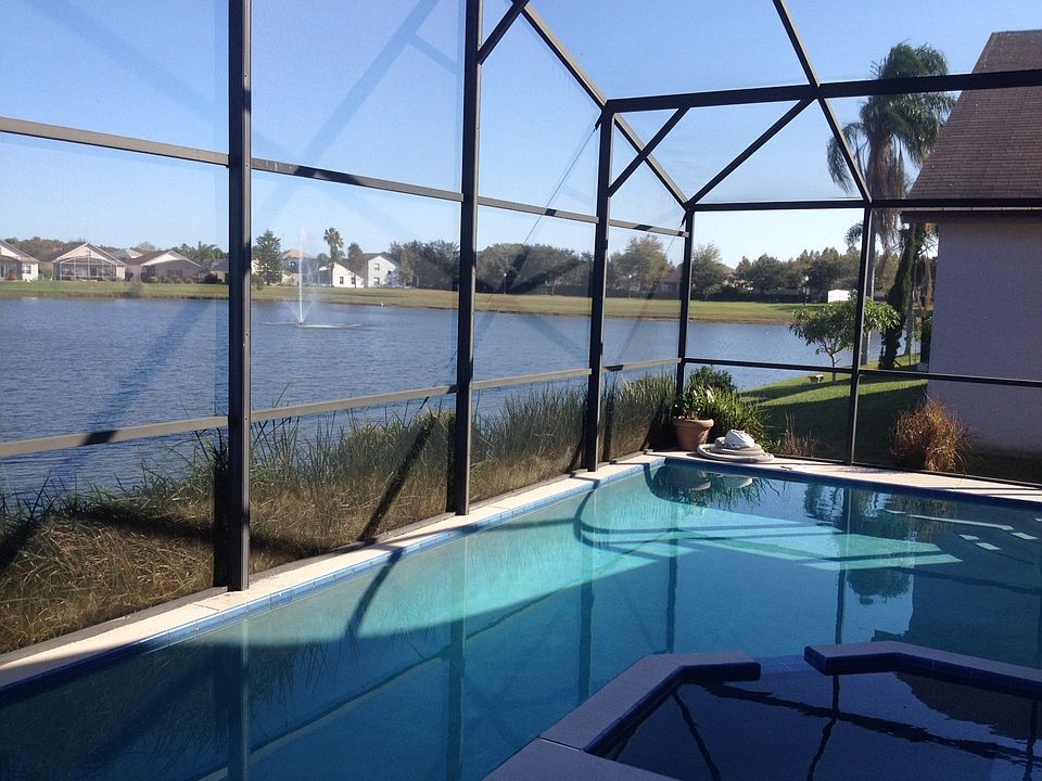 Lakefront pool and hot tub