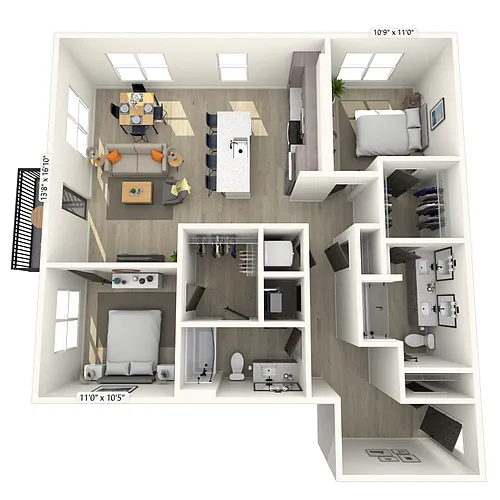 Floor plan B5 2x2 1220 SF-FP