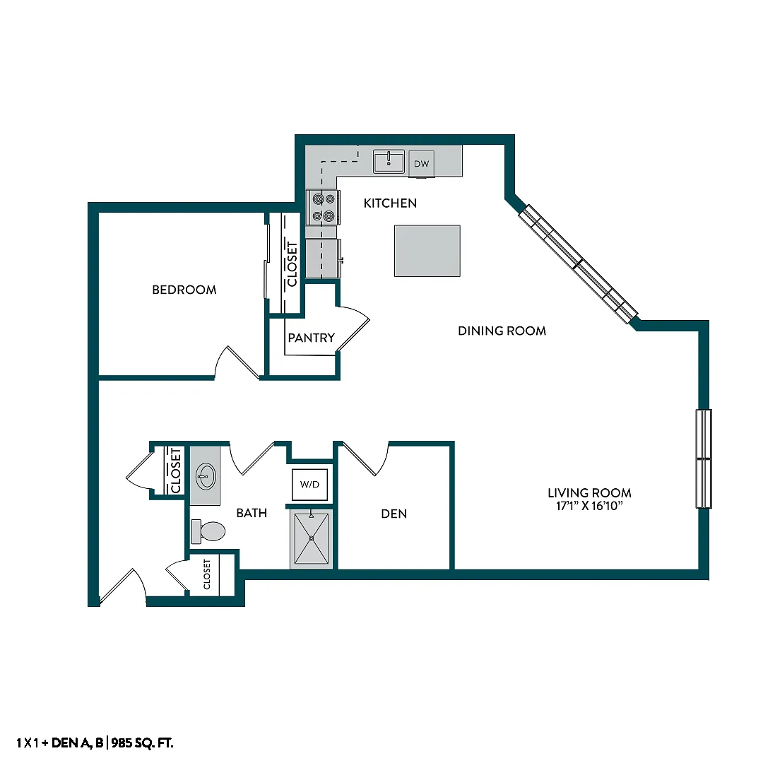 Floor plan 1BR 1BA + DEN A