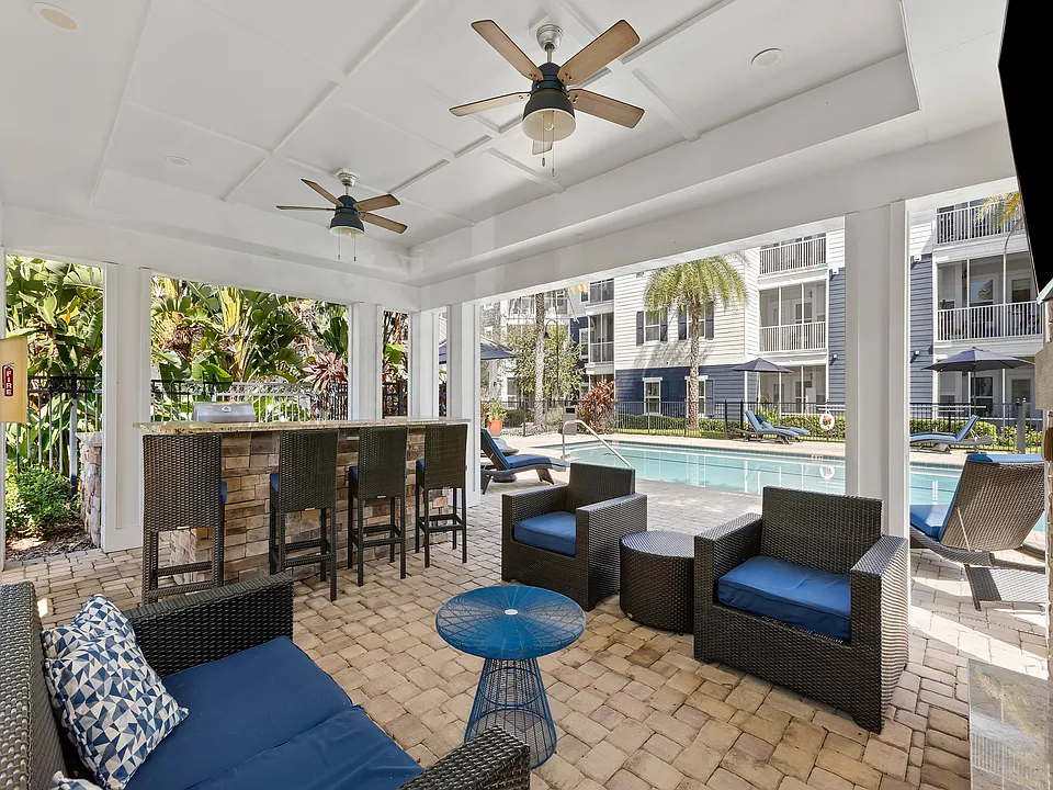 Lounge area with pool view