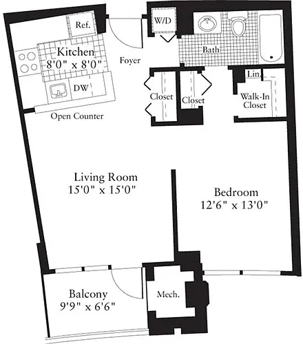 Floor plan 1 Bedroom A