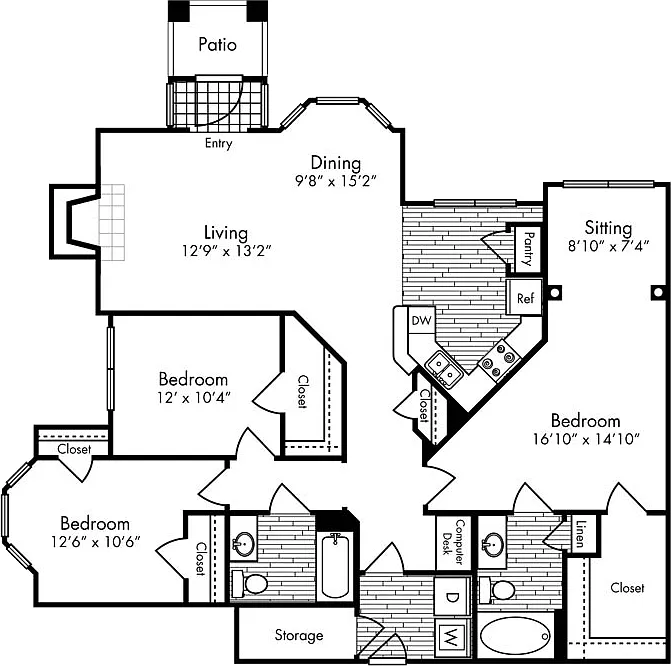 Floor plan Three Bedroom Two Bath