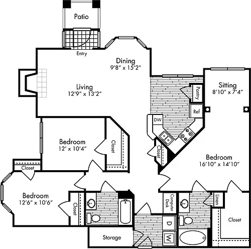 Floor plan Three Bedroom Two Bath