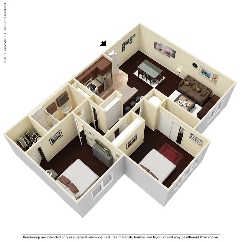 Floor plan 2 Bedroom - 1 Bath