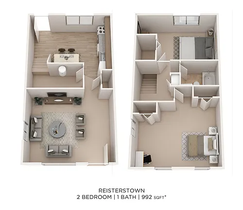 Floor plan Two Bedroom - 992 sqft