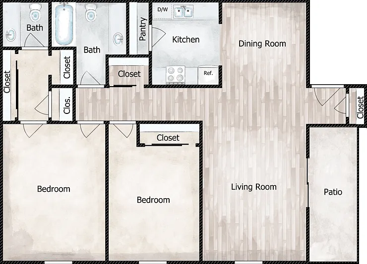 Two Bedroom Garden Apartment Floorplan Diagram