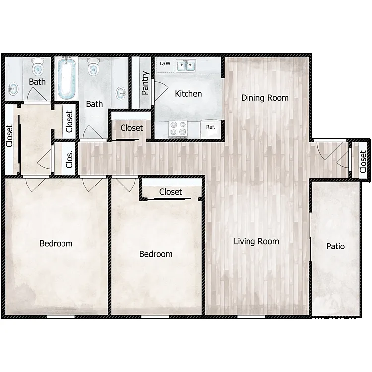 Floor plan Two Bedroom Garden Apartment