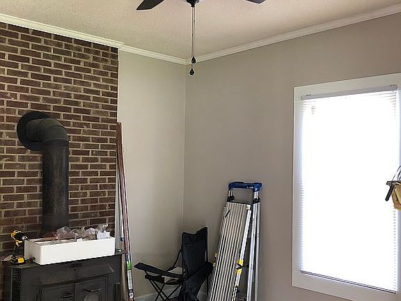 Dining room with wood stove