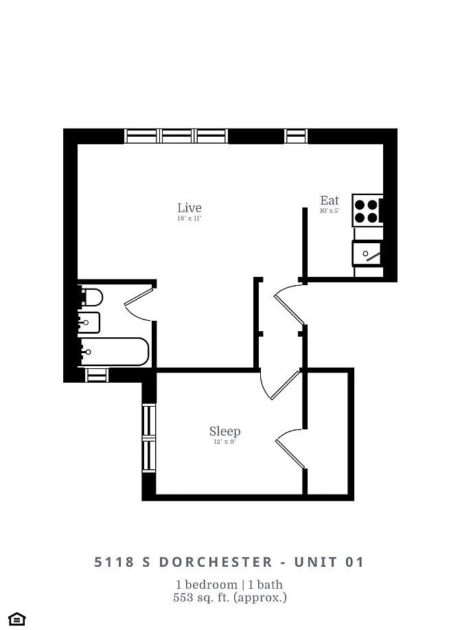 Floor plan 1 Bed | 1 Bath (B1)