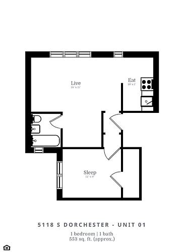 Floor plan 1 Bed | 1 Bath (B1)