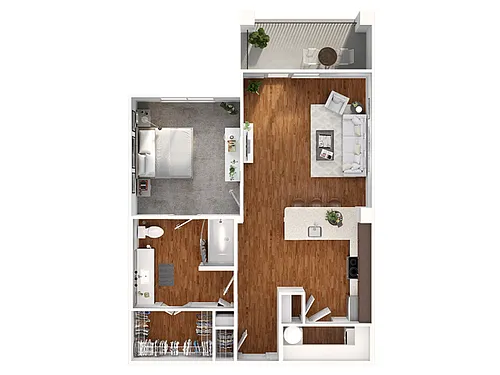 Floor plan 1 Bed, 1 Bath D (140% Income Restricted)