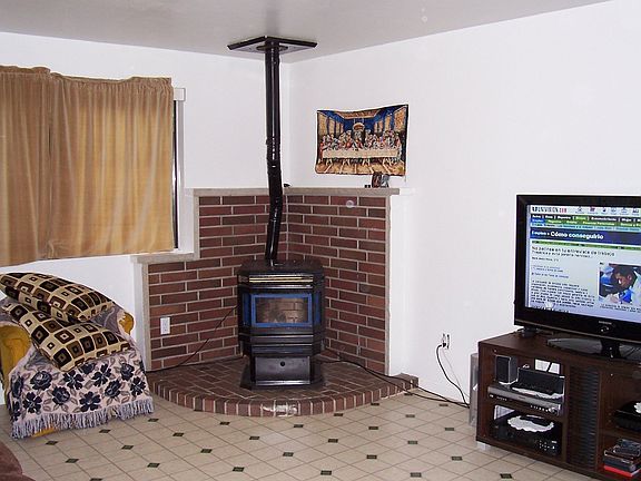 Living room with wood stove