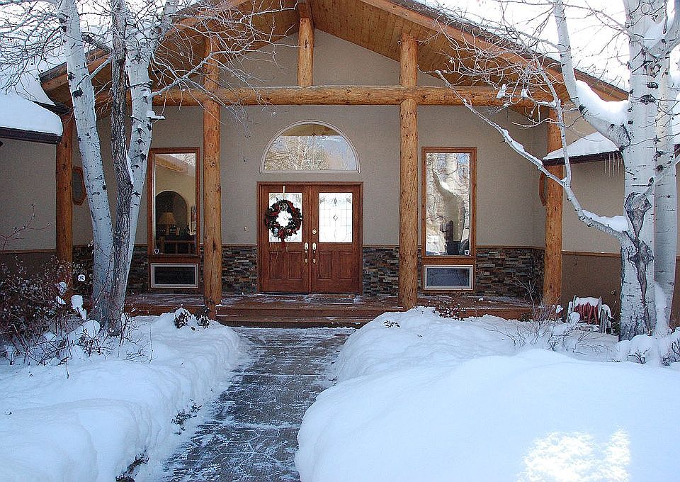 Front entrance. Cedar deck.